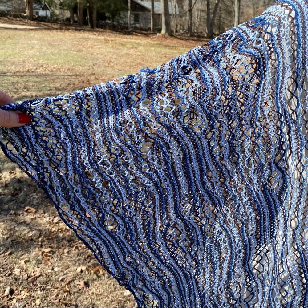 LUCKY BRAND SWIM COVERUP BLUE BROWN NET BOHEMIAN SHEER OS ONE SIZE